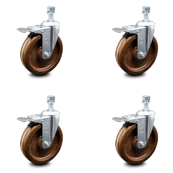 Service Caster 6 Inch High Temp Phenolic Swivel 10mm Stem Caster Set with Total Lock Brake SCC-TSTTL20S615-PHRHT-M1015-4 - main
